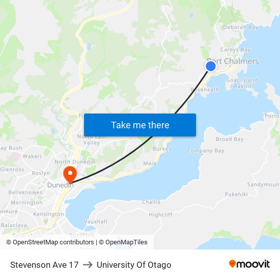 Stevenson Ave 17 to University Of Otago map