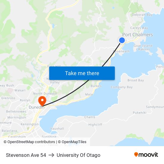 Stevenson Ave 54 to University Of Otago map
