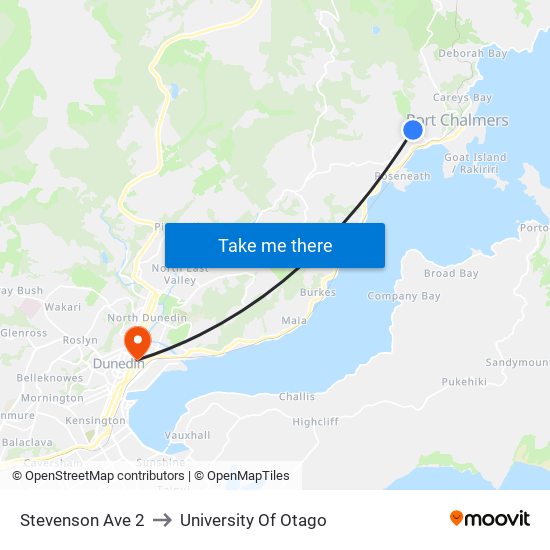 Stevenson Ave 2 to University Of Otago map