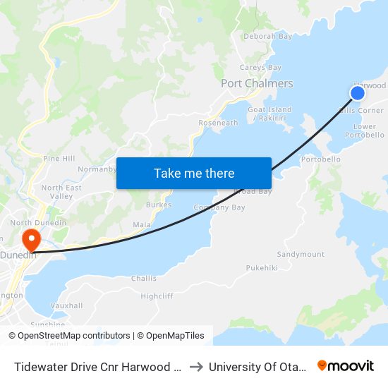 Tidewater Drive Cnr Harwood St to University Of Otago map