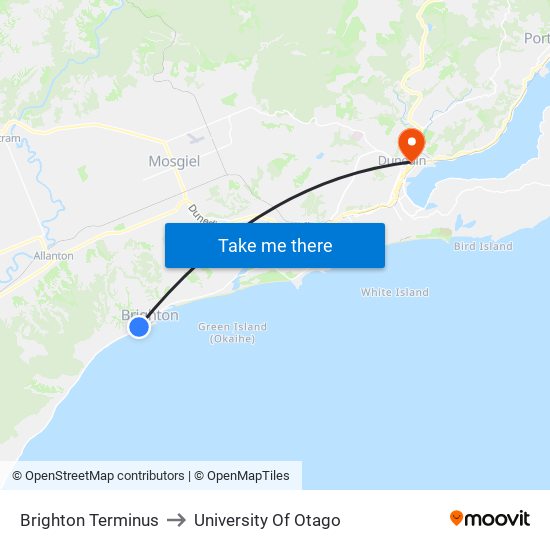 Brighton Terminus to University Of Otago map