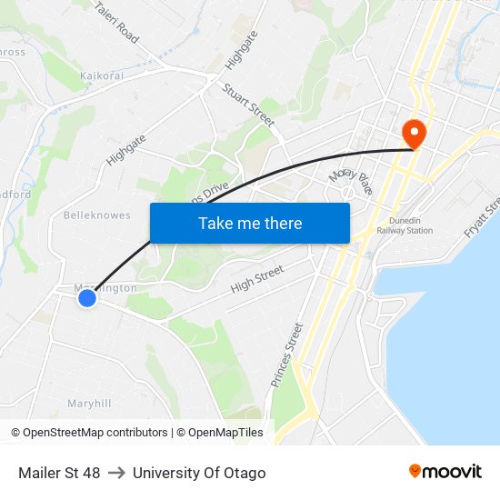 Mailer St 48 to University Of Otago map