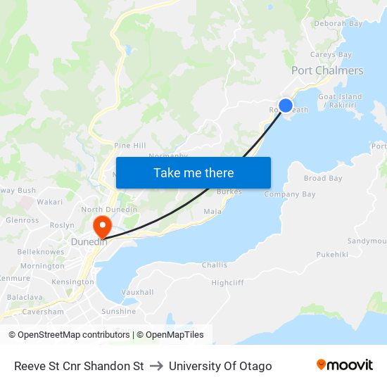 Reeve St Cnr Shandon St to University Of Otago map