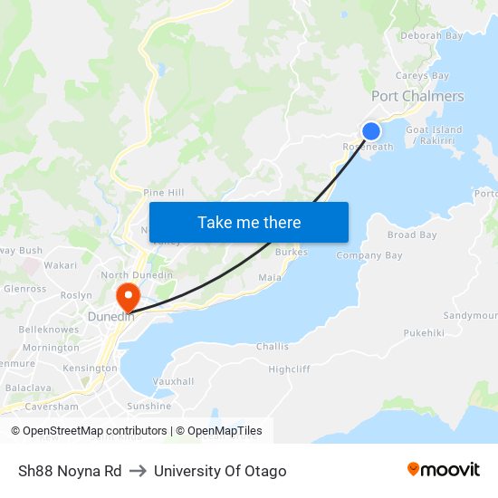 Sh88 Noyna Rd to University Of Otago map