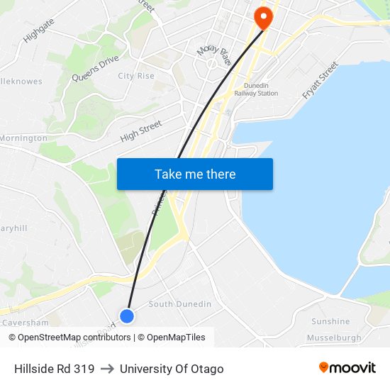 Hillside Rd 319 to University Of Otago map