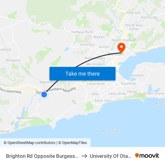 Brighton Rd Opposite Burgess St to University Of Otago map