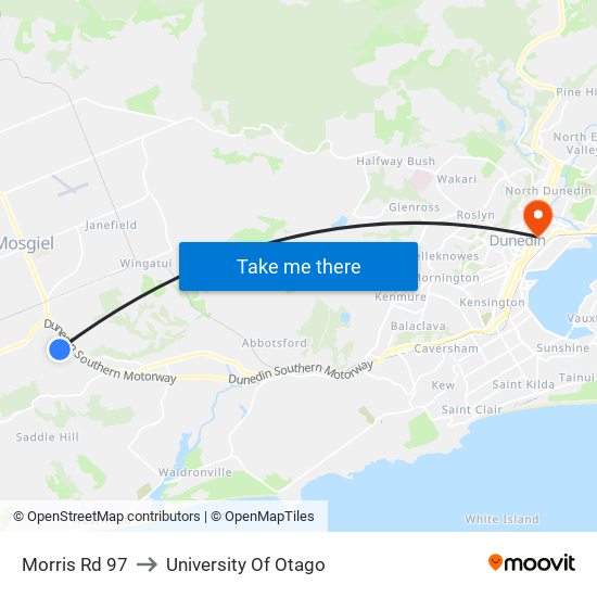 Morris Rd 97 to University Of Otago map