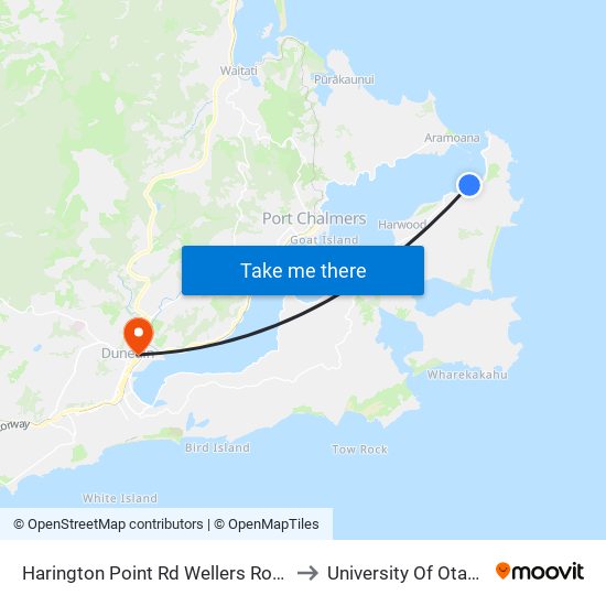 Harington Point Rd Wellers Rock to University Of Otago map