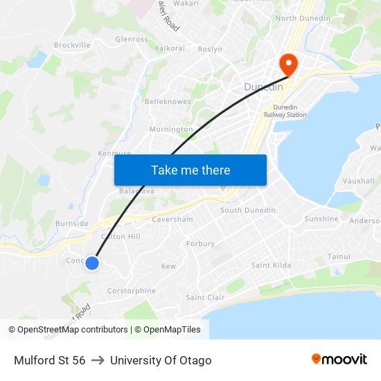 Mulford St 56 to University Of Otago map