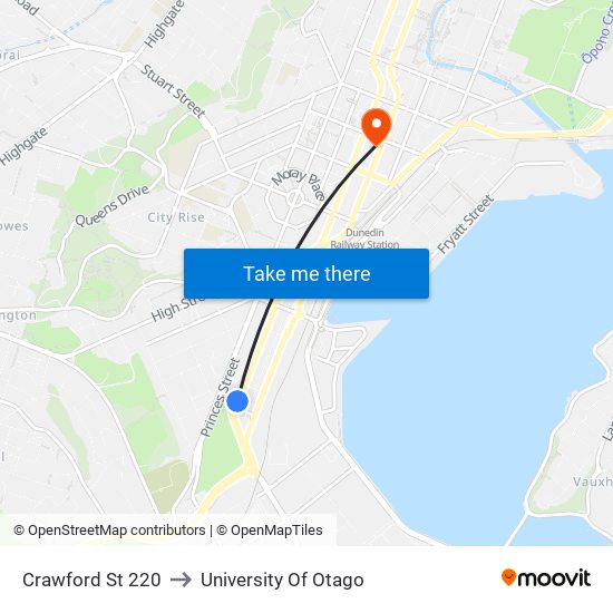Crawford St 220 to University Of Otago map
