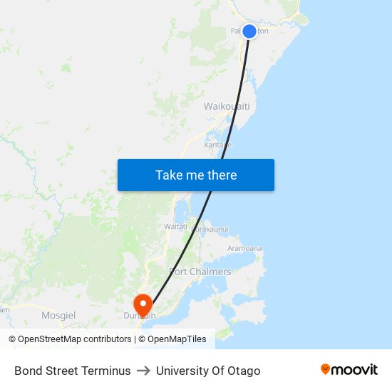 Bond Street Terminus to University Of Otago map