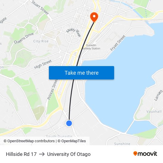 Hillside Rd 17 to University Of Otago map