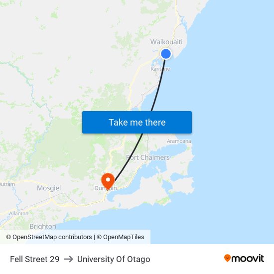 Fell Street 29 to University Of Otago map