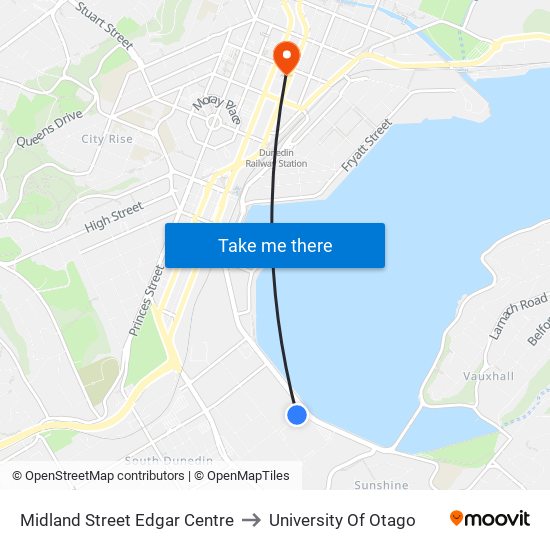 Midland Street Edgar Centre to University Of Otago map