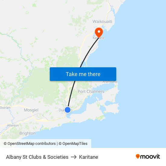 Albany St Clubs & Societies to Karitane map