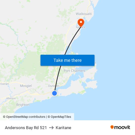 Andersons Bay Rd 521 to Karitane map
