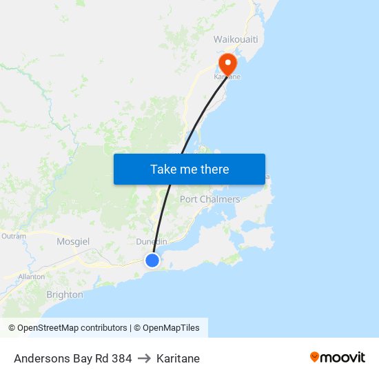 Andersons Bay Rd 384 to Karitane map