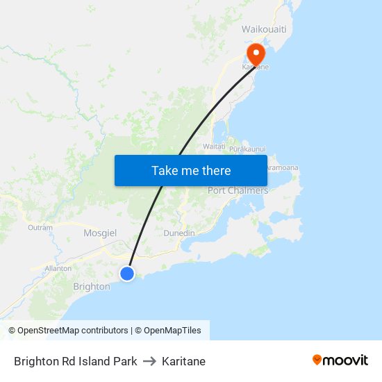 Brighton Rd Island Park to Karitane map