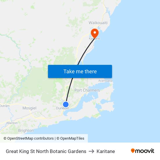 Great King St North Botanic Gardens to Karitane map