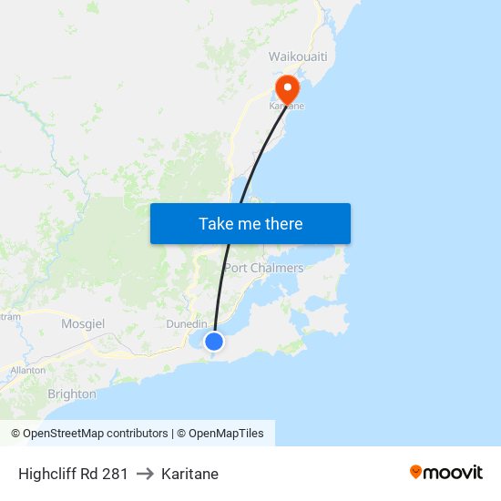 Highcliff Rd 281 to Karitane map