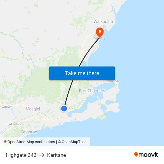 Highgate 343 to Karitane map