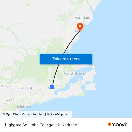 Highgate Columba College to Karitane map