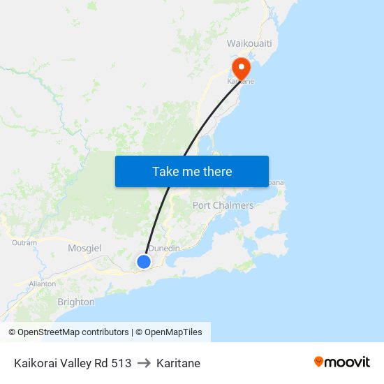 Kaikorai Valley Rd 513 to Karitane map
