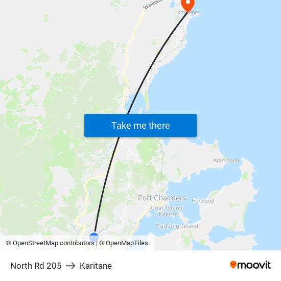 North Rd 205 to Karitane map