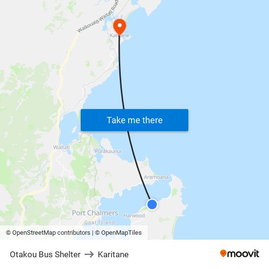 Otakou Bus Shelter to Karitane map