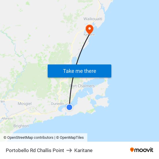Portobello Rd Challis Point to Karitane map