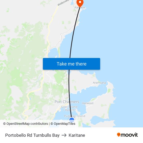 Portobello Rd Turnbulls Bay to Karitane map