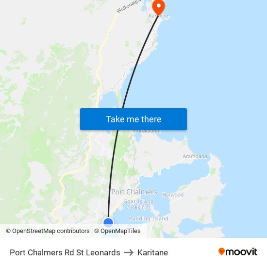 Port Chalmers Rd St Leonards to Karitane map