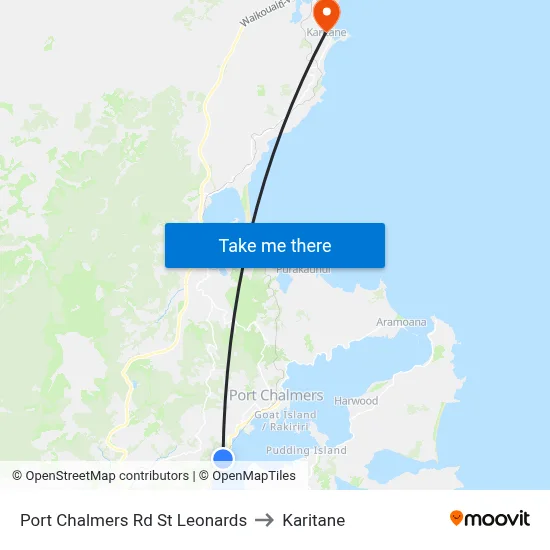 Port Chalmers Rd St Leonards to Karitane map