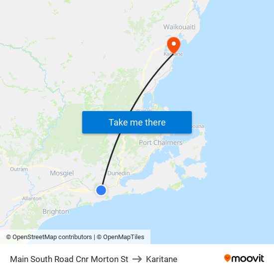 Main South Road Cnr Morton St to Karitane map
