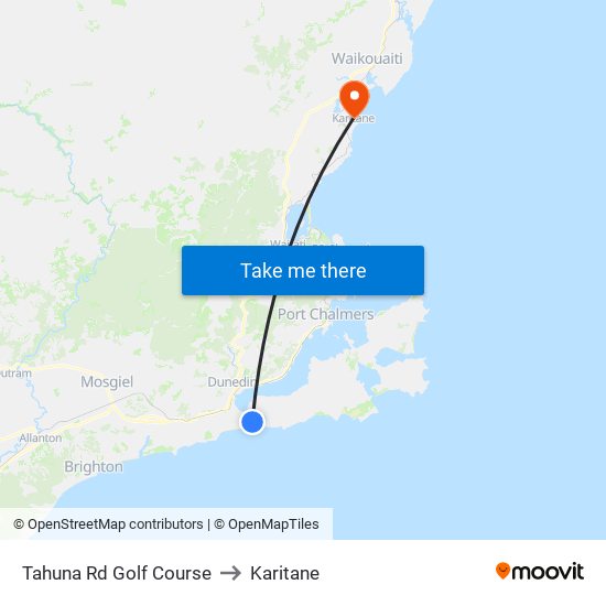 Tahuna Rd Golf Course to Karitane map