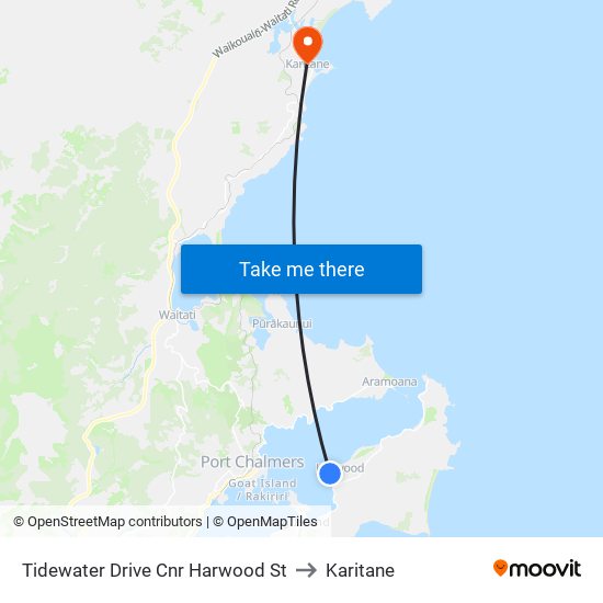 Tidewater Drive Cnr Harwood St to Karitane map