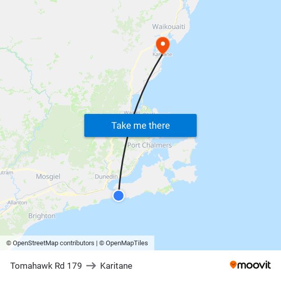 Tomahawk Rd 179 to Karitane map