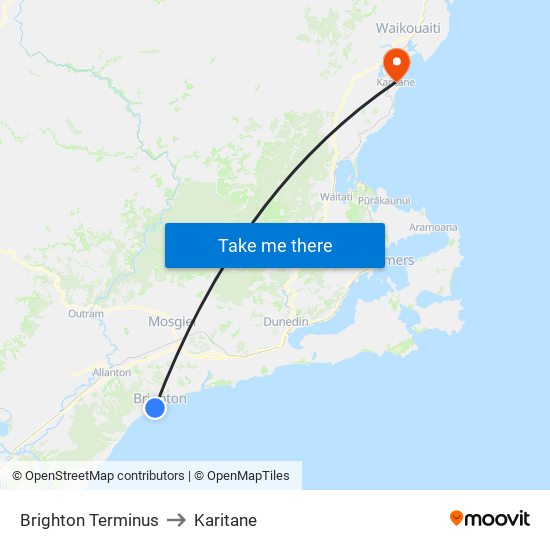 Brighton Terminus to Karitane map