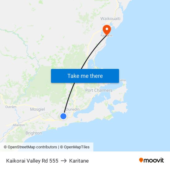 Kaikorai Valley Rd 555 to Karitane map