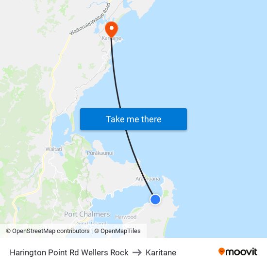 Harington Point Rd Wellers Rock to Karitane map