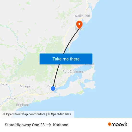 State Highway One 28 to Karitane map