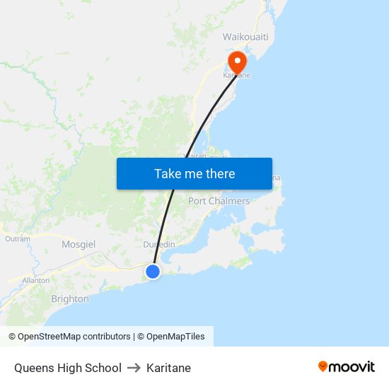 Queens High School to Karitane map