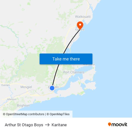 Arthur St Otago Boys to Karitane map