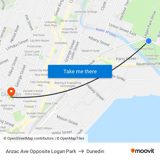 Anzac Ave Opposite Logan Park to Dunedin map