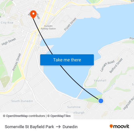 Somerville St Bayfield Park to Dunedin map