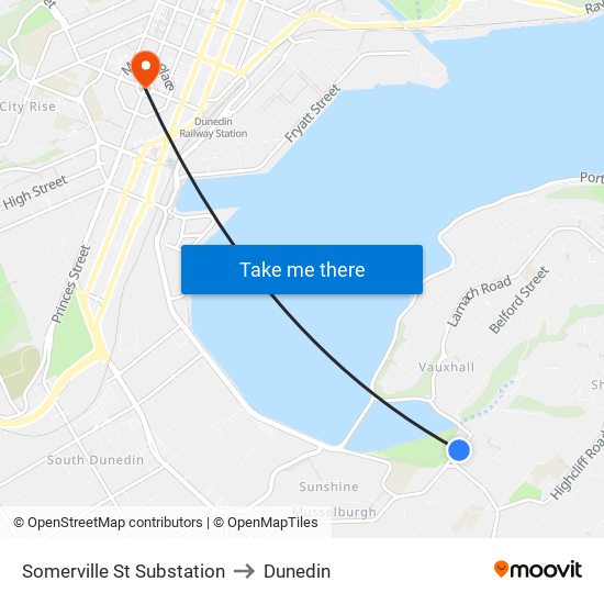 Somerville St Substation to Dunedin map