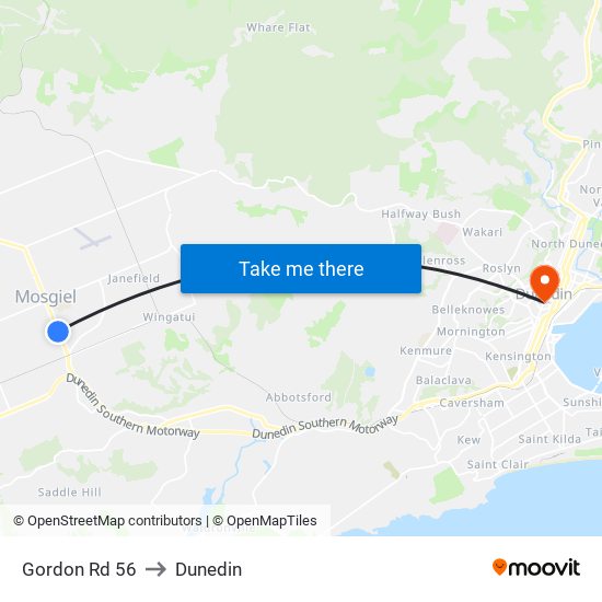 Gordon Rd 56 to Dunedin map