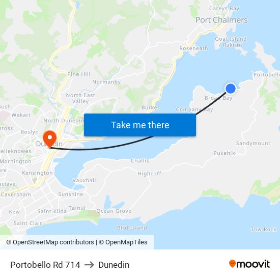 Portobello Rd 714 to Dunedin map