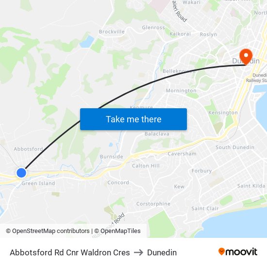 Abbotsford Rd Cnr Waldron Cres to Dunedin map