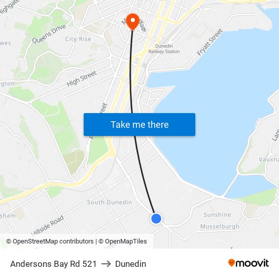 Andersons Bay Rd 521 to Dunedin map